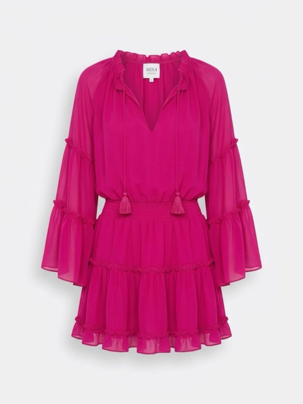 MISA Los Angeles Leeva Dress Hot Pink Fuchsia Ruffle Mini Size M